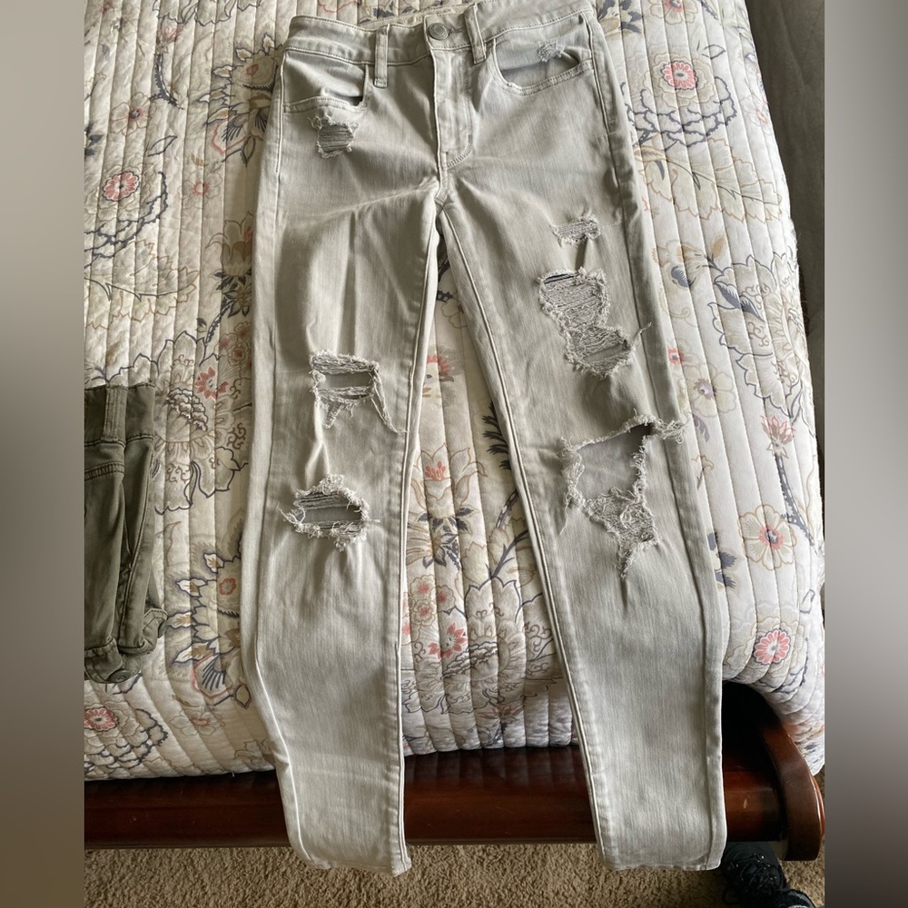 Girls American Eagle Jeans, Hi-Rise Jegging, Soft Grey, size 2 regular